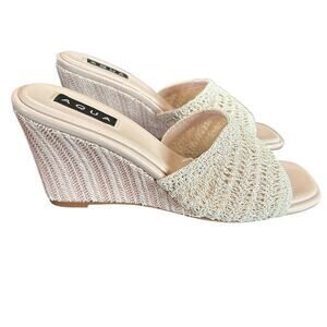 AQUA  Areli Square Toe Woven Espadrille Wedge Heel Sandals Slip On NEW 9.5